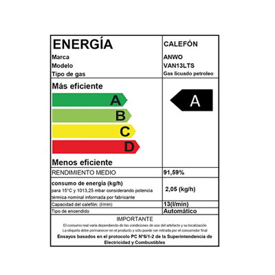 CALEFON ANWO 13 L/M HITECH HYDRO 23 TIRO FORZADO LPG